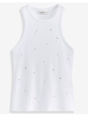 Jeweled White Ribbed Tank Top